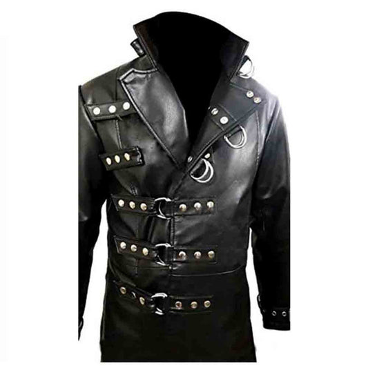 MENS GOTHIC COAT GENUINE BLACK LEATHER STEAMPUNK VAN HELSING COAT T19