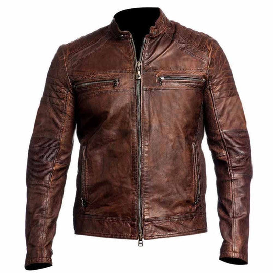 Men's Biker Cafe Racer 1 Brown Motorcycle Vintage Bike Retro Real Leather Jacket