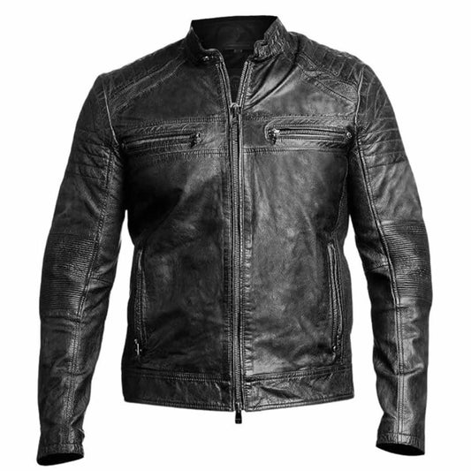 Mens Cafe Racer Biker Vintage Motorcycle Distressed Black Real Leather Jacket