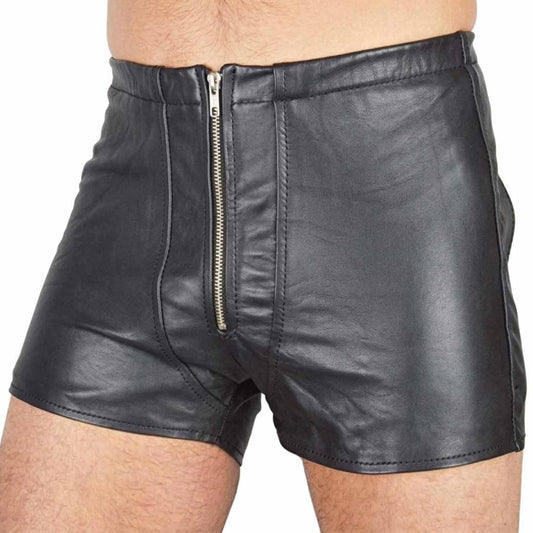 Mens Real Lambskin Soft Leather Backless Shorts Back Open Shorts Gay Shorts