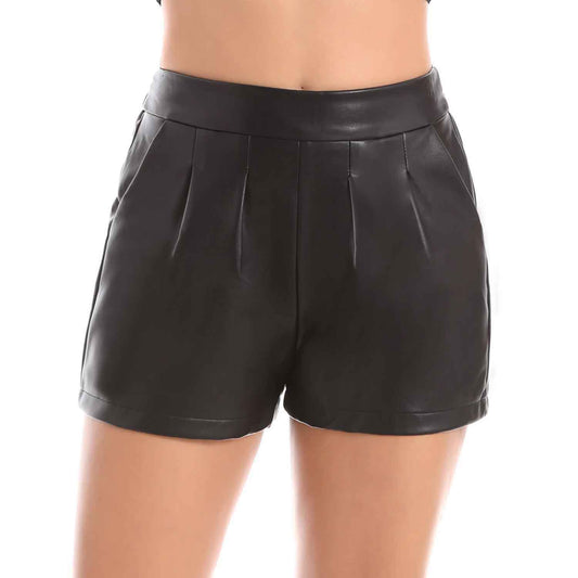 Womens Elastic Waist Loose Shorts Real Lambskin Leather Shorts with Pockets