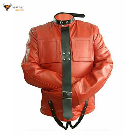 Real Cow Red Leather Heavy Duty Straight Jacket Straitjacket Bondage