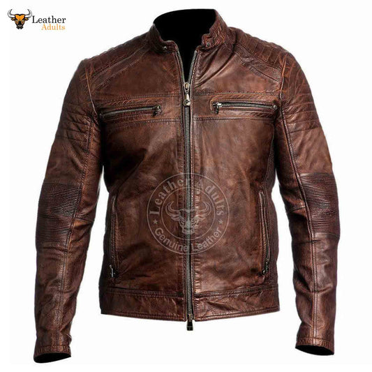 Men's Biker Cafe Racer 1 Brown Motorcycle Vintage Bike Retro Real Leather Jacket