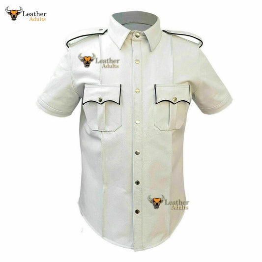 MEN'S REAL LEATHER White Police Military Style Shirt BLUF ALL SIZE Shirt
