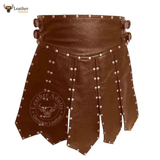 MENS BROWN LEATHER GLADIATOR KILT – K6