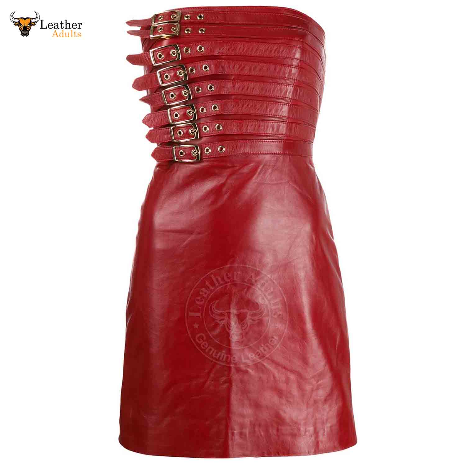 Womens Real Red Leather Hot Party Dress Casual Wear Buckle Dress Frock Leather Adults Womens Real Red Leather Hot Party Dress Casual Wear Buckle Dress Frock Leather Adults