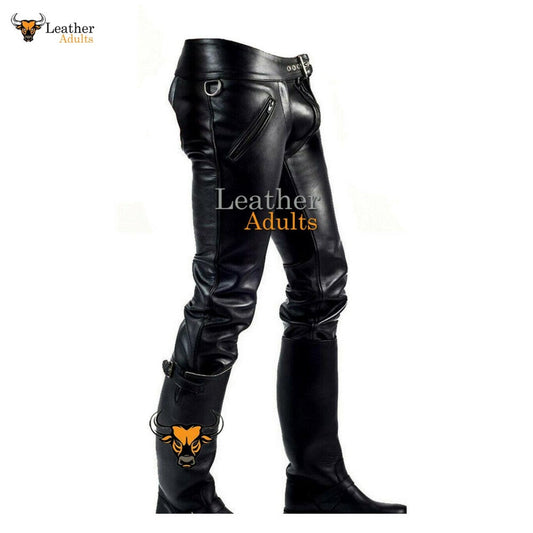 Mens Black Real Cowhide Leather Chaps Bikers Chaps Gay Interest Trousers BLUF Pants