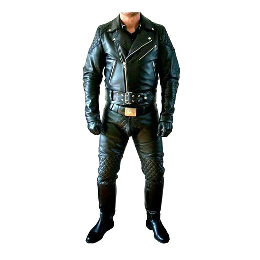 Men's Real Leather Pants Double Zips Pants Jeans Trousers Interest BLUF Pants