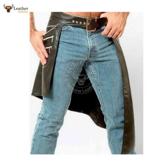 Handmade Men Real Black Cowhide LEATHER Gladiator Kilt Sexy Traditional Costume Clubwear LARP