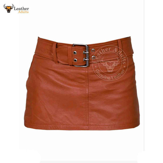 Ladies Sexy Butter Soft Genuine Lambskin Leather Brown Mini Skirt Clubwear