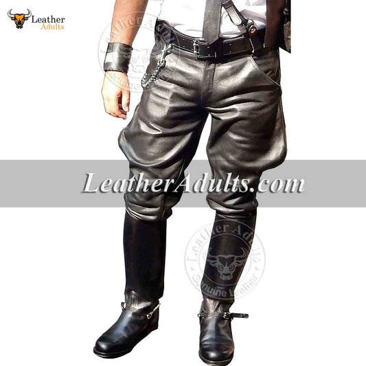 Mens Black Genuine Cowhide Leather Breeches Trousers BLUF Pants Lederjeans Pants