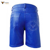MENS 100% GENUINE BLUE LEATHER BERMUDA SHORTS with Five Pockets