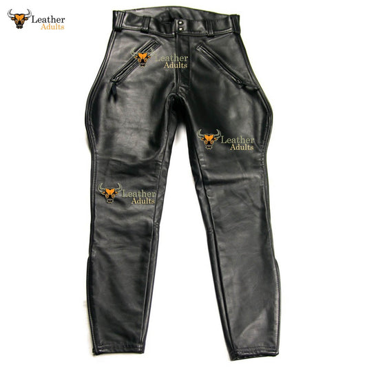 Men's Real Cowhide Leather BLUF Breeches Trousers Pants Bikers Jeans Leder Breeches
