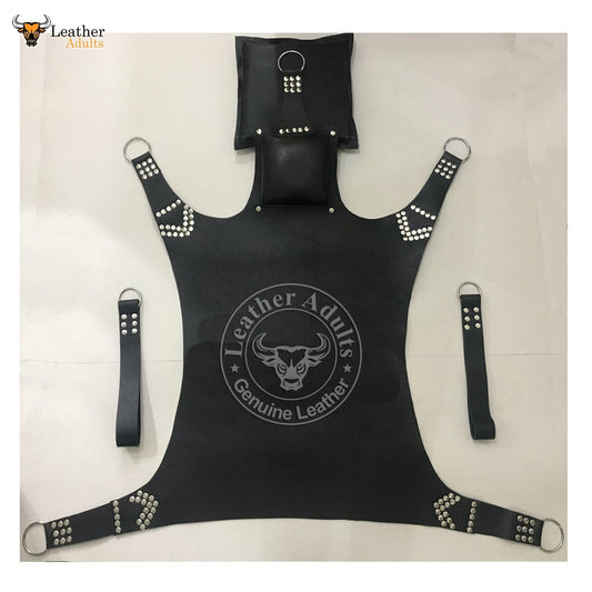 Heavy Duty Play Room Genuine Black Leather Sex Swing Adult Sling With Leg Stirrups Love Bondage BSDM