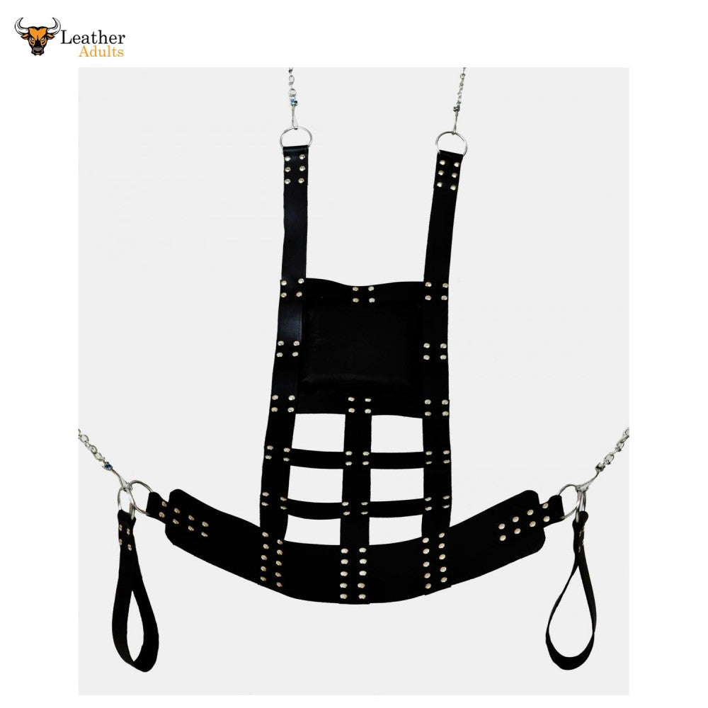 Super Premium Genuine Black Leather Web Sex Swing Sling for Adult Play picture image photo