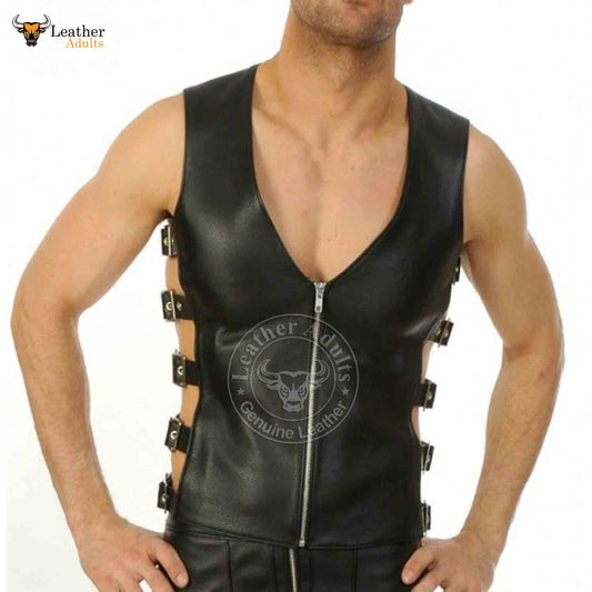 Mens Real Leather Vest Biker BLUF Vest Leather vest Fetish Corset Gay waistcoat