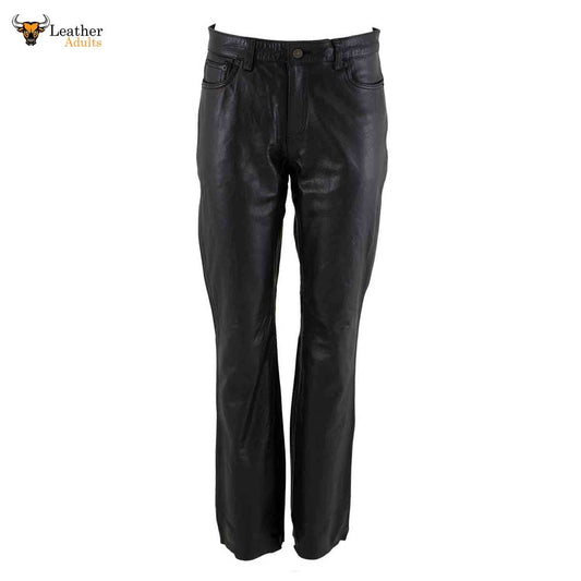Womens Real Black Cowhide Leather Five Pockets Bikers Trousers Pants Breeches