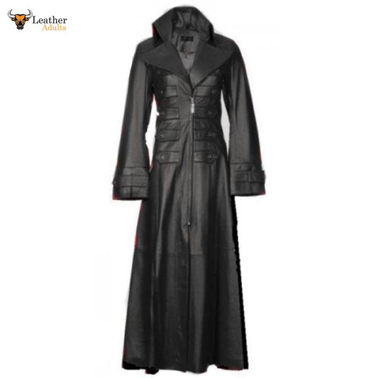 Womens Beautiful and Sexy Lambs Leather Ladies Steampunk Goth Trench Coat