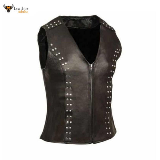 Ladies Soft Black Real Lambskin Leather Bikers Waistcoat Vest W5