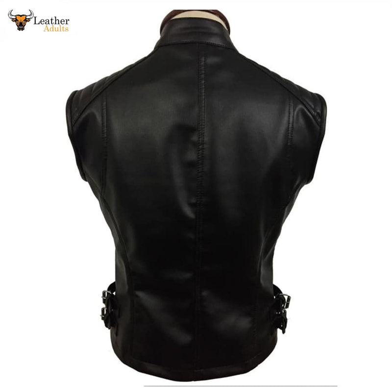 Sexy Women's Ladies Real BLACK SHEEP LAMB Leather Bikers Waistcoat Vest W12