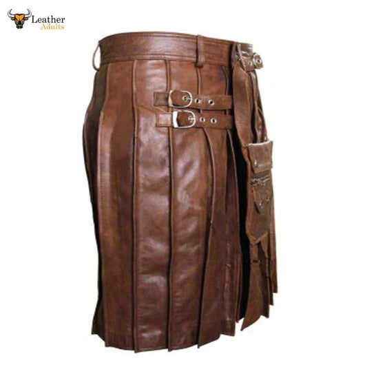 Brown Skipper Leather Beautiful Pleated Kilt & Sporran – K7 – BRW