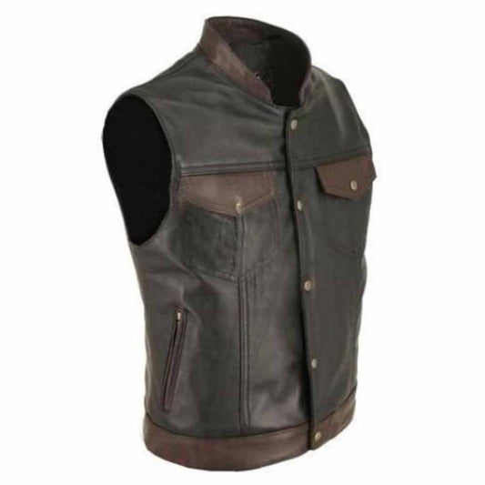 100% Cows Leather Biker Style Waistcoat Vest Cut Most Sizes