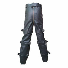 Black Leather Locking Bondage Chastity Jeans With Rear Zip – CJ