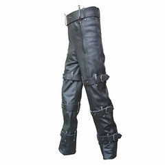 Black Leather Locking Bondage Chastity Jeans With Rear Zip – CJ