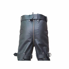 Black Leather Locking Bondage Chastity Jeans With Rear Zip – CJ
