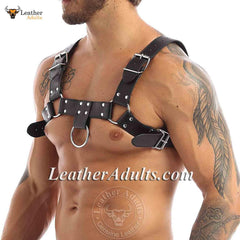 Mens Black GENUINE LEATHER FULL CHEST HARNESS GAY INTEREST Fetish club wear costumes BDSM Gay