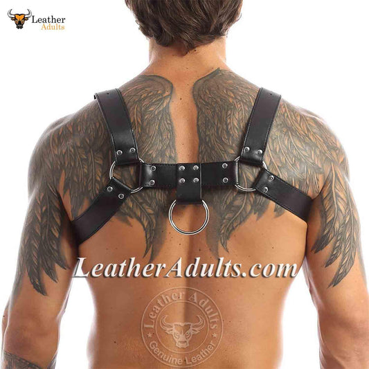 Mens Black GENUINE LEATHER FULL CHEST HARNESS GAY INTEREST Fetish club wear costumes BDSM Gay