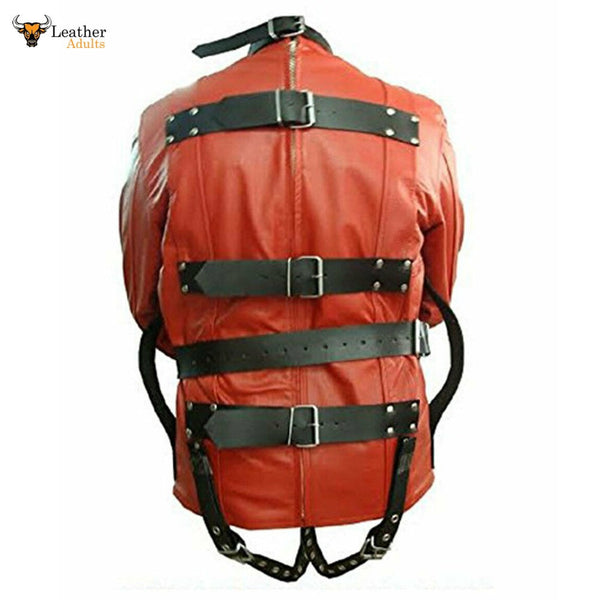 Real Cow Red Leather Heavy Duty Straight Jacket Straitjacket Bondage