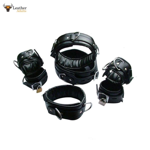 7 PIECE GENUINE LEATHER HEAVY DUTY PADDED BONDAGE RESTRAINT SET RESTRAINTS