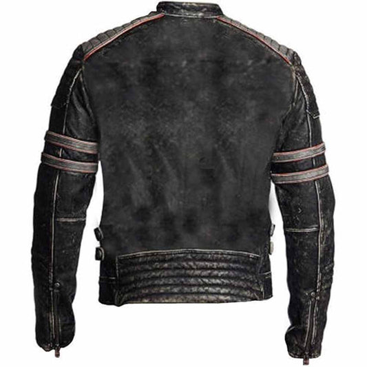 Retro 1 Men's Vintage Motorcycle Cafe Racer Biker Black Real Leather Jacket