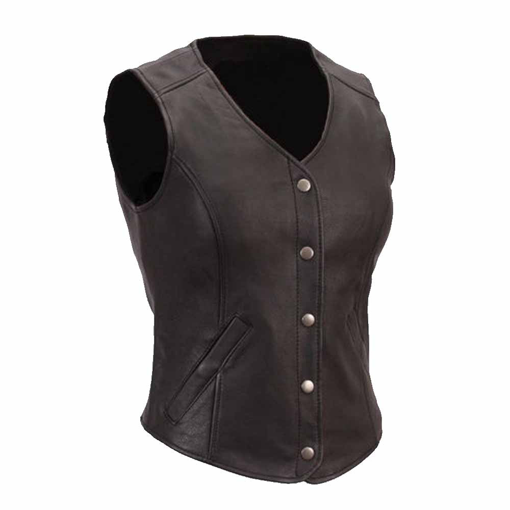 Ladies GENUINE LEATHER SEXY WAISTCOAT VEST BIKER Waistcoat Vest
