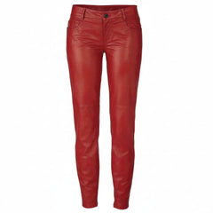 Women's Real Sheep Red Leather Pants Genuine Leggings High Waist Slim Fit Pants