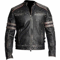 Retro 1 Men's Vintage Motorcycle Cafe Racer Biker Black Real Leather Jacket