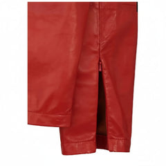 Women's Real Sheep Red Leather Pants Genuine Leggings High Waist Slim Fit Pants