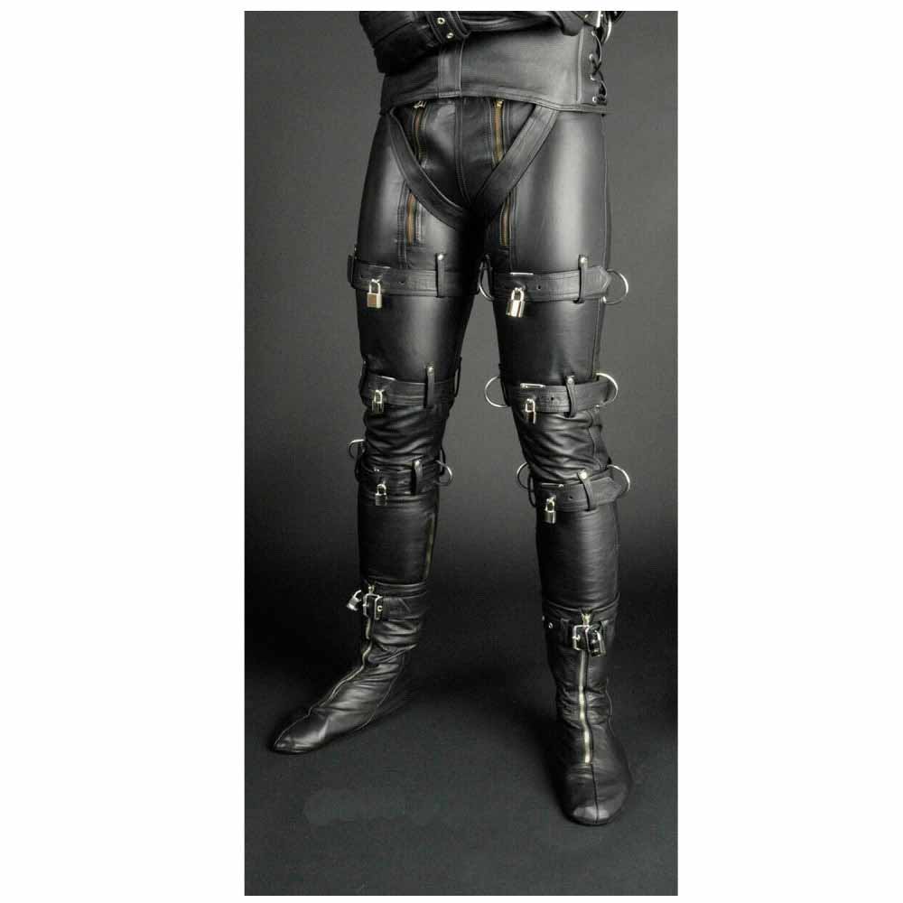 Mens Genuine Leather Skinny Pants Club Trouser Bondage Pants