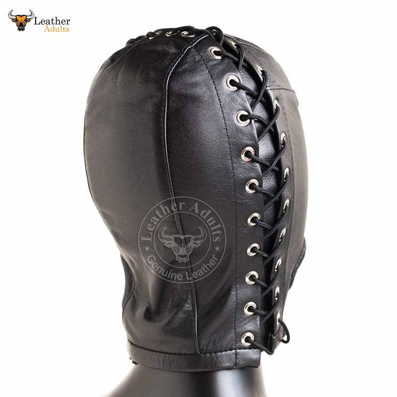 BDSM Open Mouth Leather Hood Black Soft Leather Bondage Mask