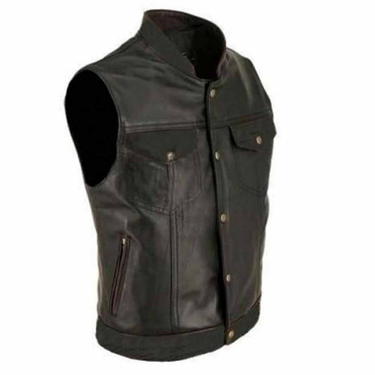 Black Leather Biker Style Waistcoat Vest Most Sizes Genuine Cow Leather