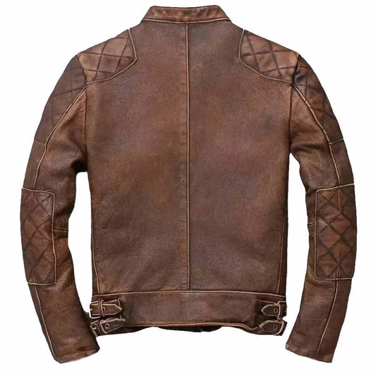 Men's Biker Cafe Racer Vintage Motorcycle Distressed Tan Brown Leather Jacket