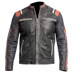 Men's Retro 3 Cafe Racer Biker Vintage Distressed Fashion Moto Leather Jacket