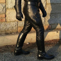 Mens Black Genuine Soft Cowhide Leather Breeches BLUF Pants