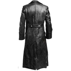 German Classic WW2 Officer Military Uniform Mens Black Real Leather Winter Long Coat
