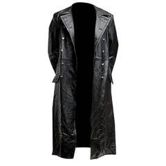 German Classic WW2 Officer Military Uniform Mens Black Real Leather Winter Long Coat