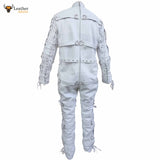 Heavy Duty White Leather Catsuit Bodysuit Restriction Bondage Bodysuit
