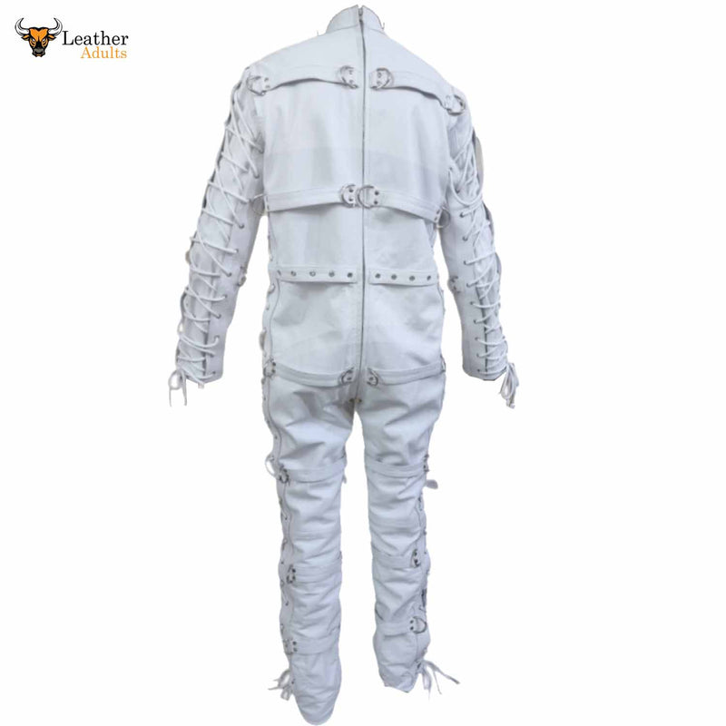 Heavy Duty White Leather Catsuit Bodysuit Restriction Bondage Bodysuit