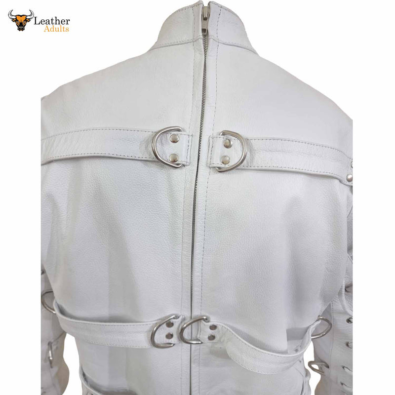 Heavy Duty White Leather Catsuit Bodysuit Restriction Bondage Bodysuit