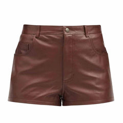 Ladies Brown Genuine Soft Lambskin Leather High Rise Shorts